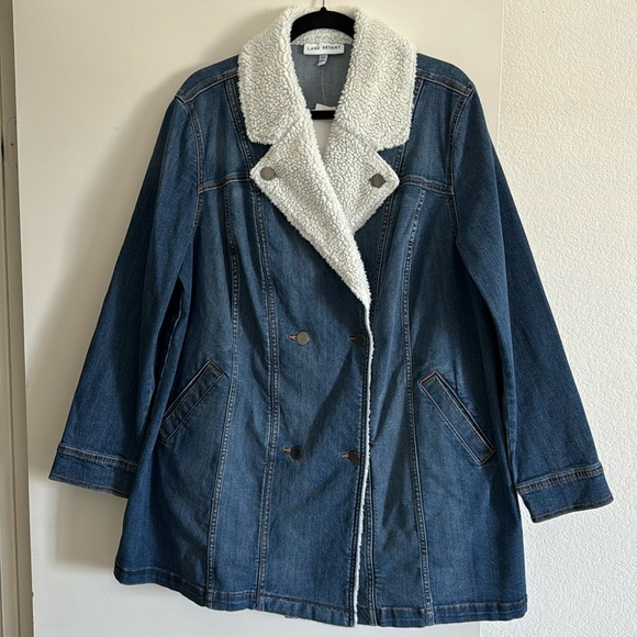 NWT ~ Lane Bryant Midi Denim Jacket with Sherpa - Picture 1 of 14